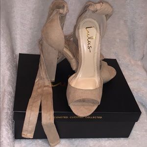 NWT Lulus nude suede lace-up platform heels, 7.5